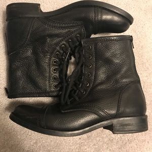 Black short leather combat boots